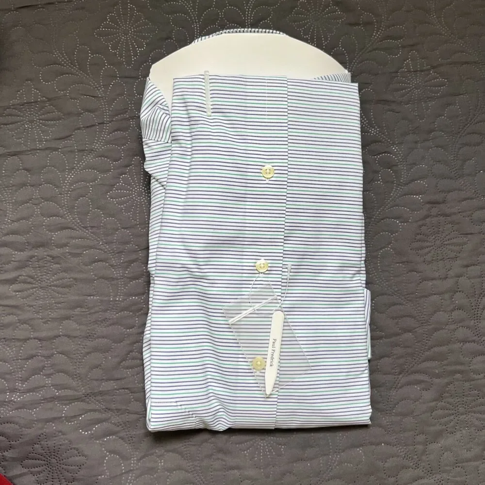 Paul Fredrick Non-Iron Two Ply Cotton Broadcloth Stripes Monogrammed EDE 16-34